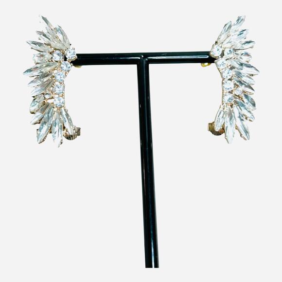 Angel Wings Clear Rhinestone Navettes Convertible Pierced or Clip On Earrings - Picture 1 of 4